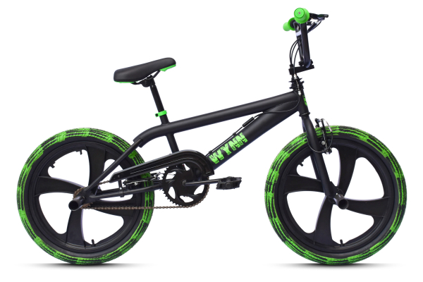 WYNN BMX Freestyle 20 Zoll XX1.2 schwarz-grün Rahmenhöhe 28 cm Muddy-Freestyle-Reifen Mag-Wheels V-Brake