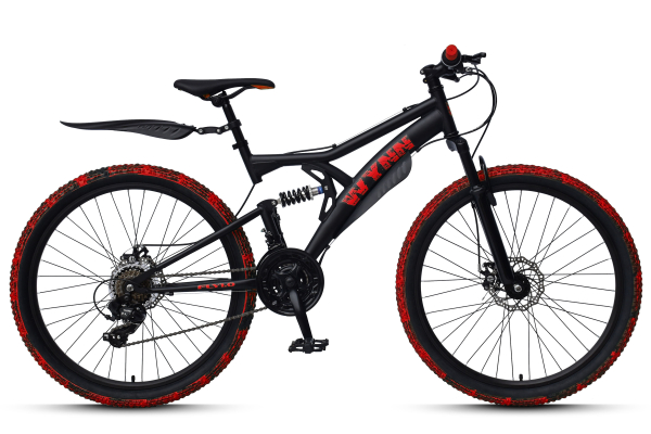 WYNN Mountainbike Fully 26 Zoll FLY1.0 schwarz-rot Rahmenhöhe 46 cm Damen Herren 21 Gänge mech. Scheibenbremse