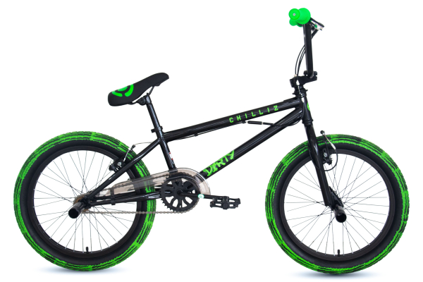 CHILLIZ BMX Freestyle 20 Zoll XB.02 schwarz-grün Kinder Erwachsene V-Brake 360° Rotor